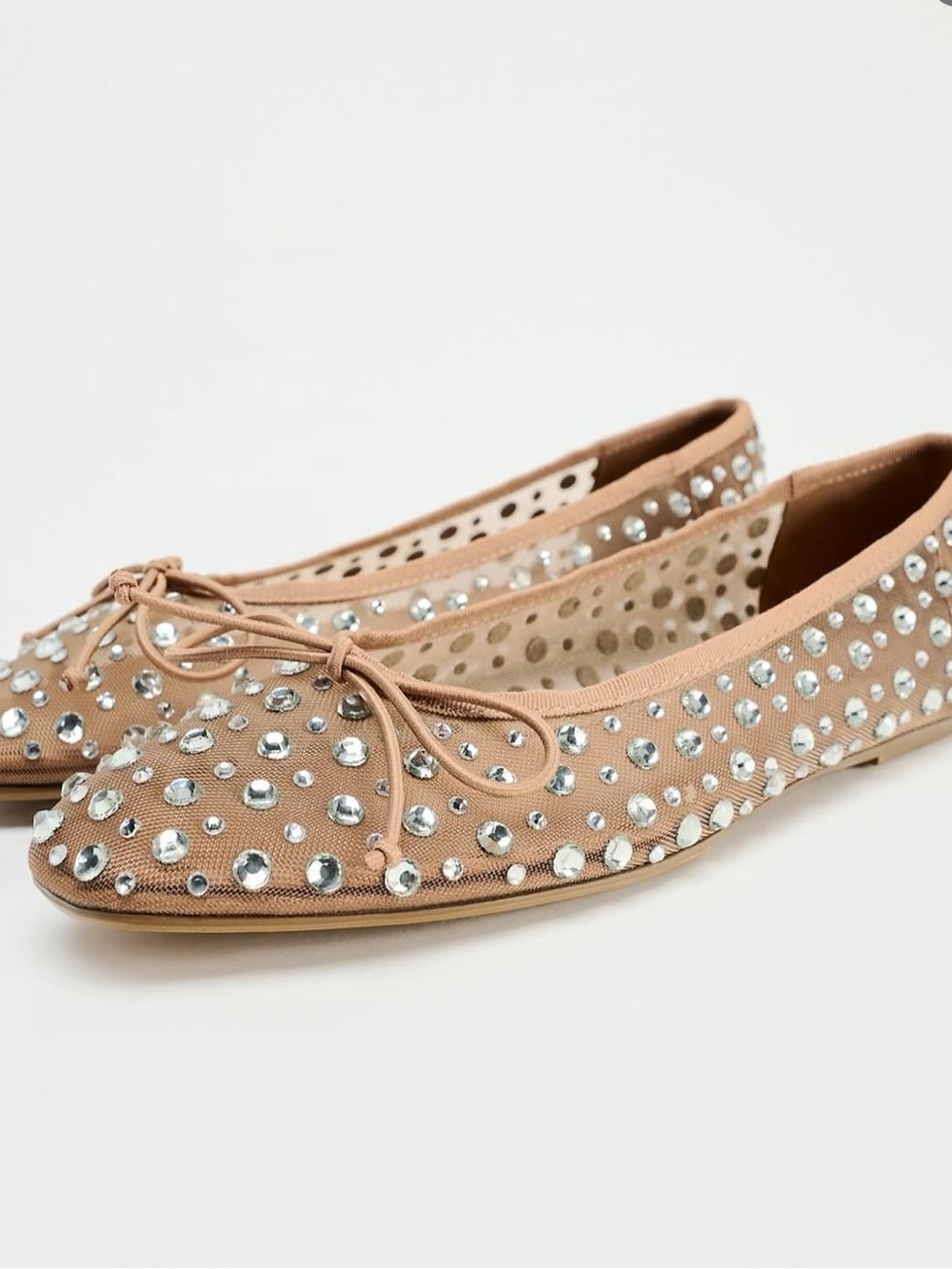 NWT! ZARA MESH BALLET FLATS WITH RHINESTONES